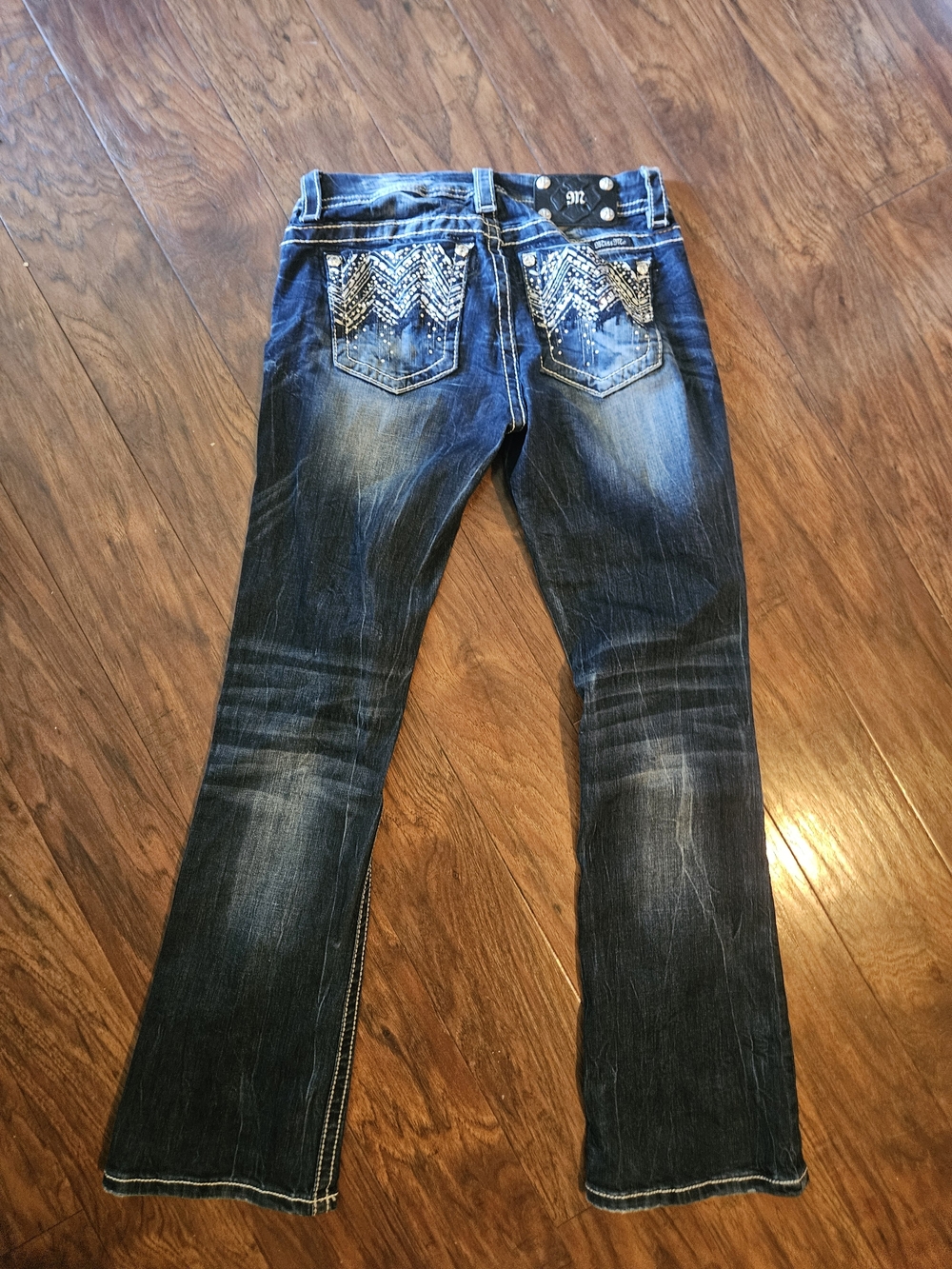 Miss Me Women's Skinny Jeans in Dark Blue with Embellished Back Pockets - Picture 3 of 6